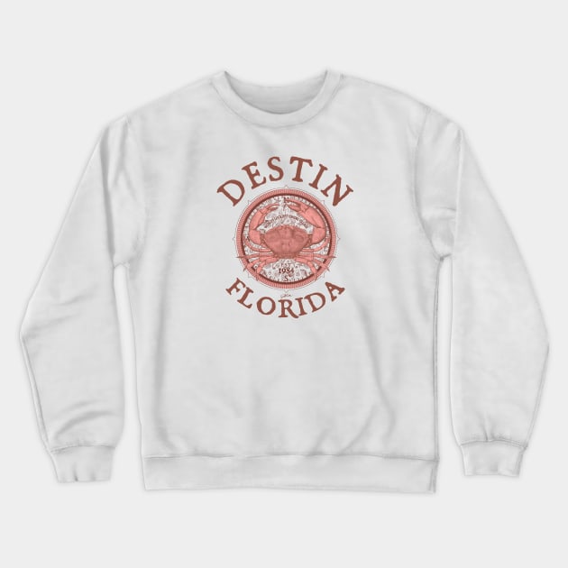 Destin, Florida, with Stone Crab on Wind Rose Crewneck Sweatshirt by jcombs